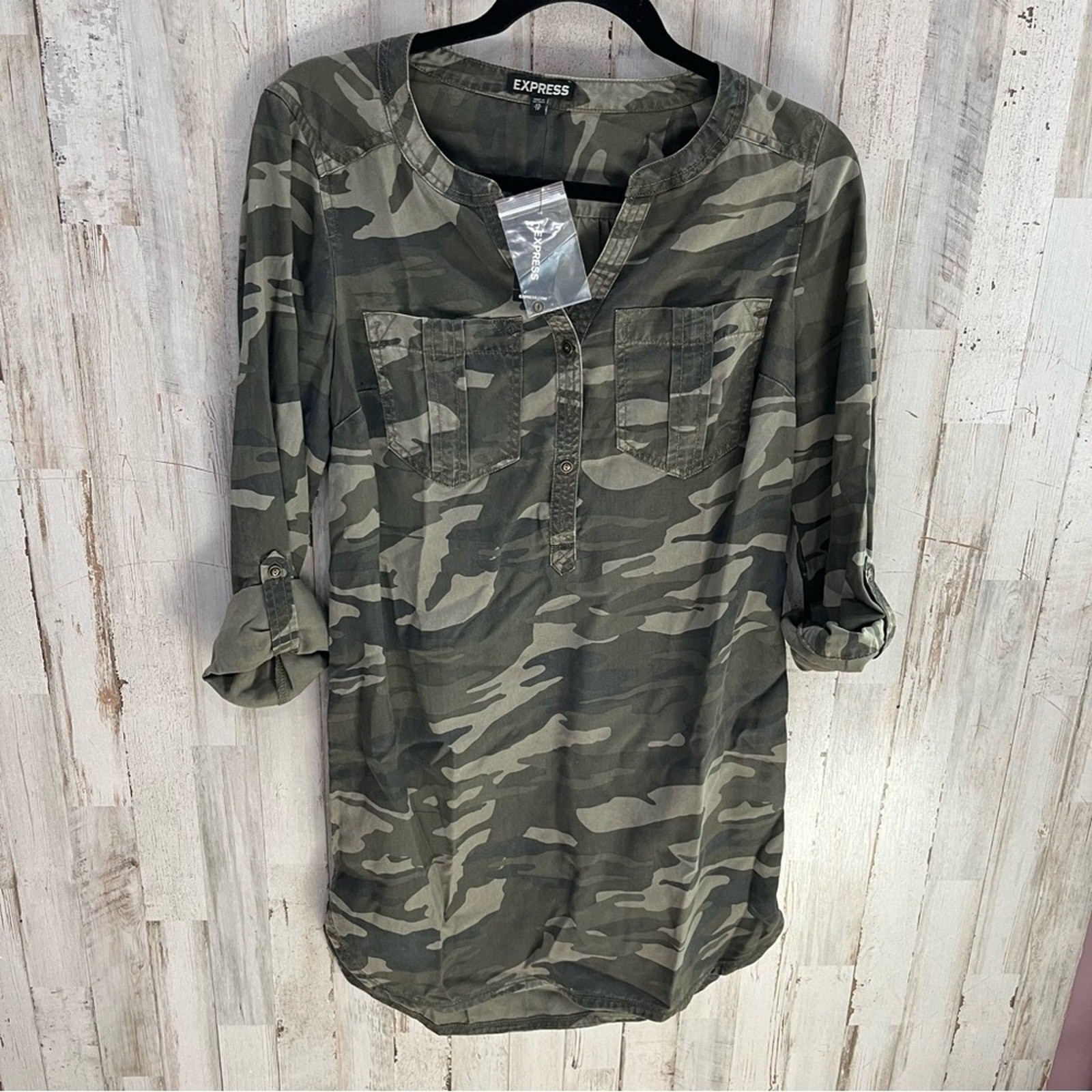 NWT Express Camouflage Camo Shirt Dress Mini