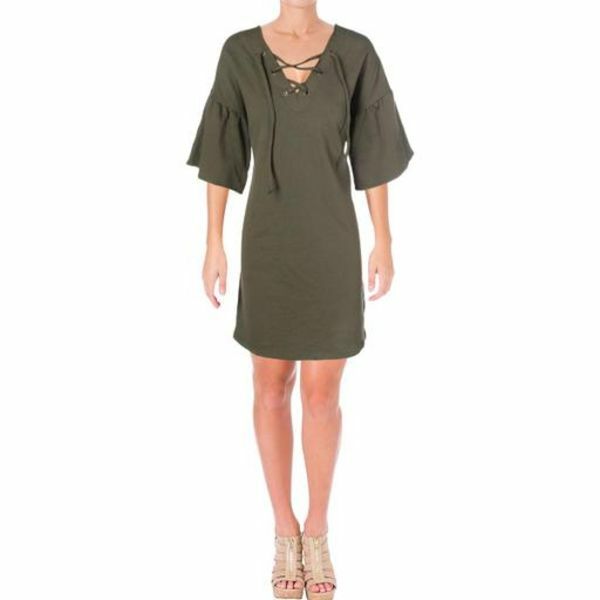 Sanctuary Women’s Mariska Bell Sleeves Mini Sweatshirt Olive Dress, ZR-AA, bs