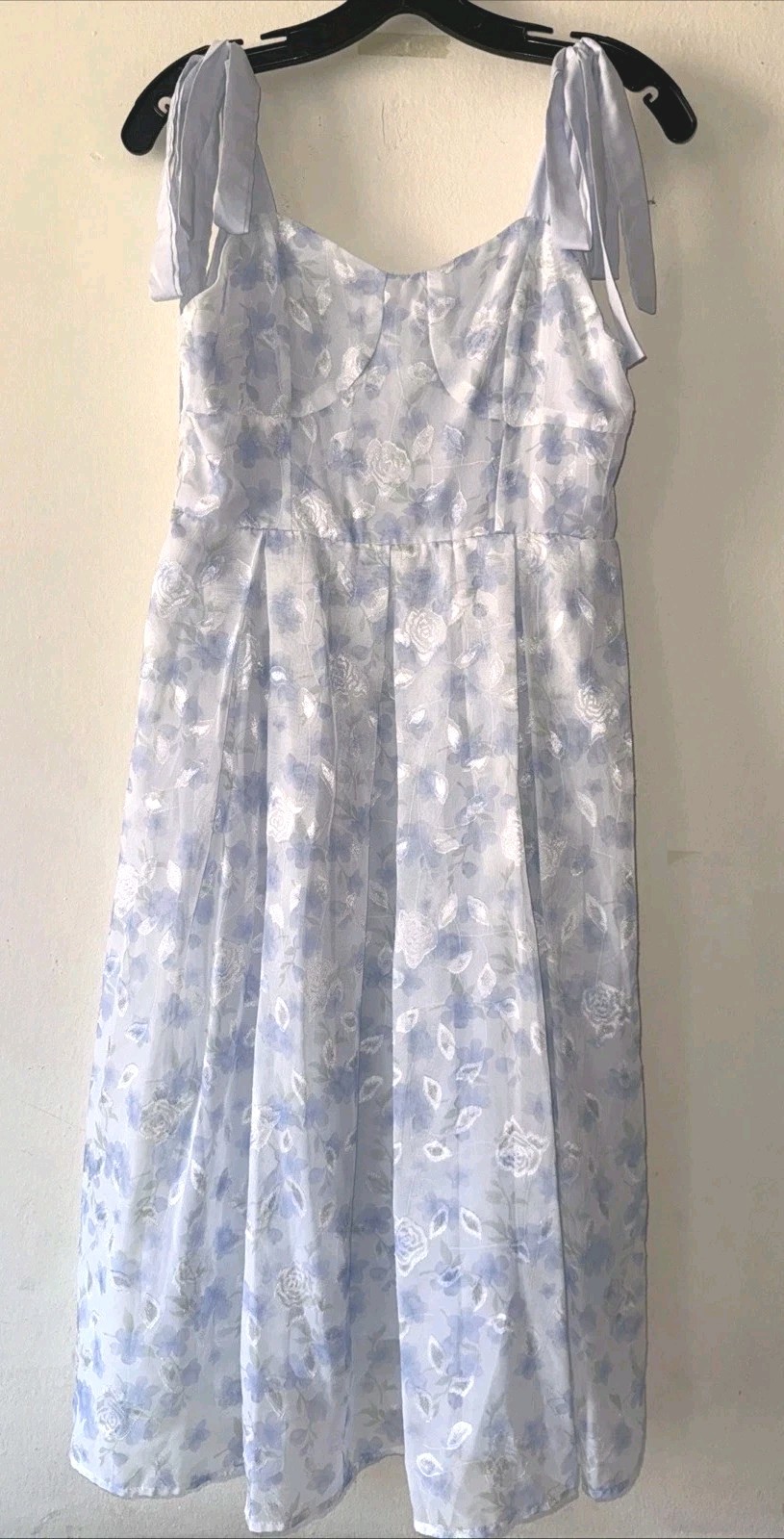 Dazy Floral Flower Print Sheer Lined Sleeveless Bow Midi Sundress Party Dress M
