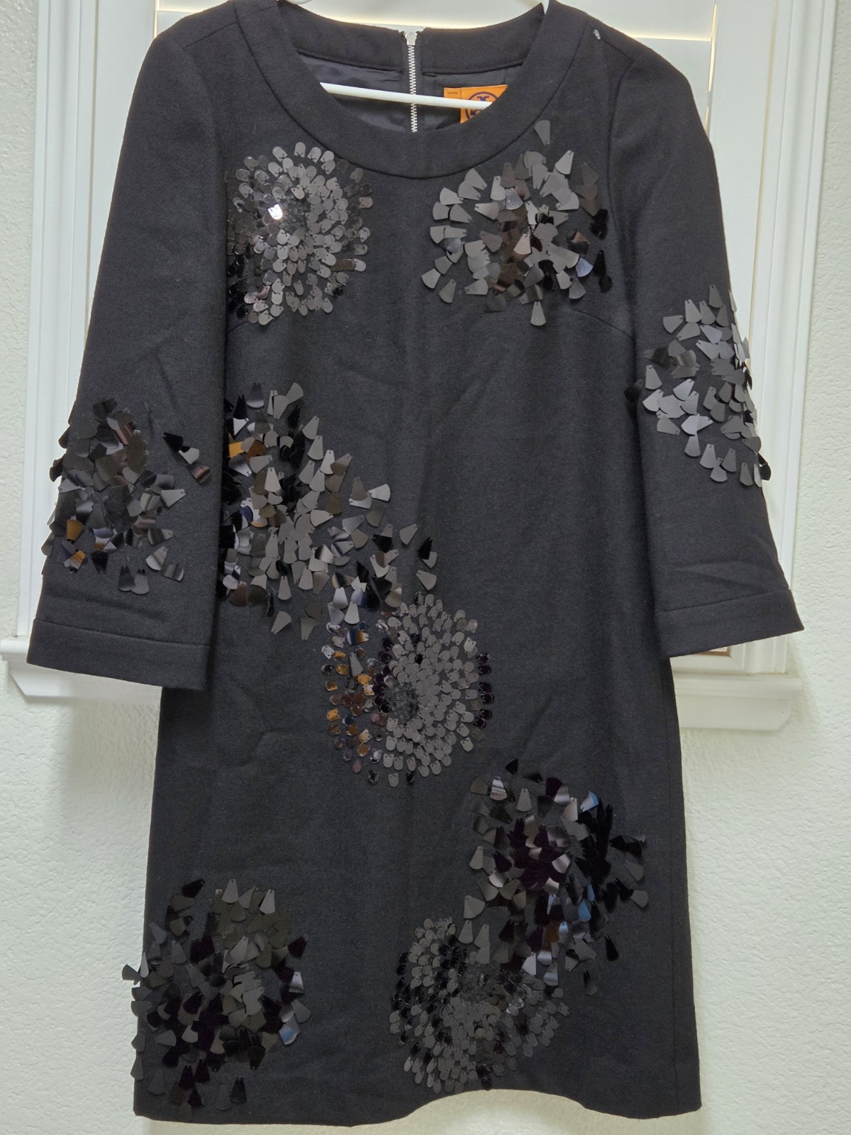 Tory Burch Sequence Wool Dress Black Floral Embellished Silk Lined Size 2 NWOT