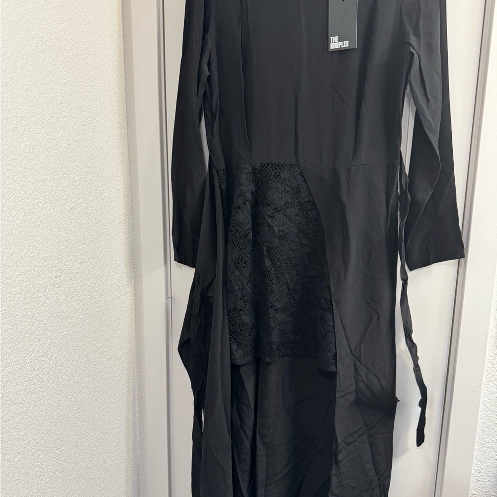 Kooples Sophisticated wrap Long Sleeve Black Dress Size 0 XS NWT $495