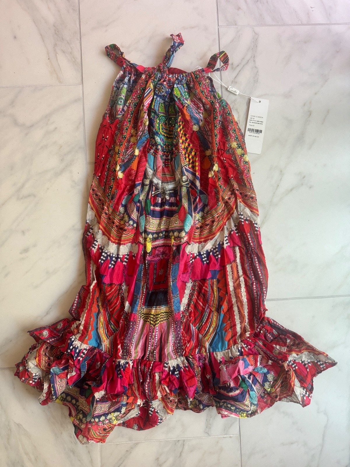 Camilla multicolored “Dance of the Flower H’Mong” tribal print dress