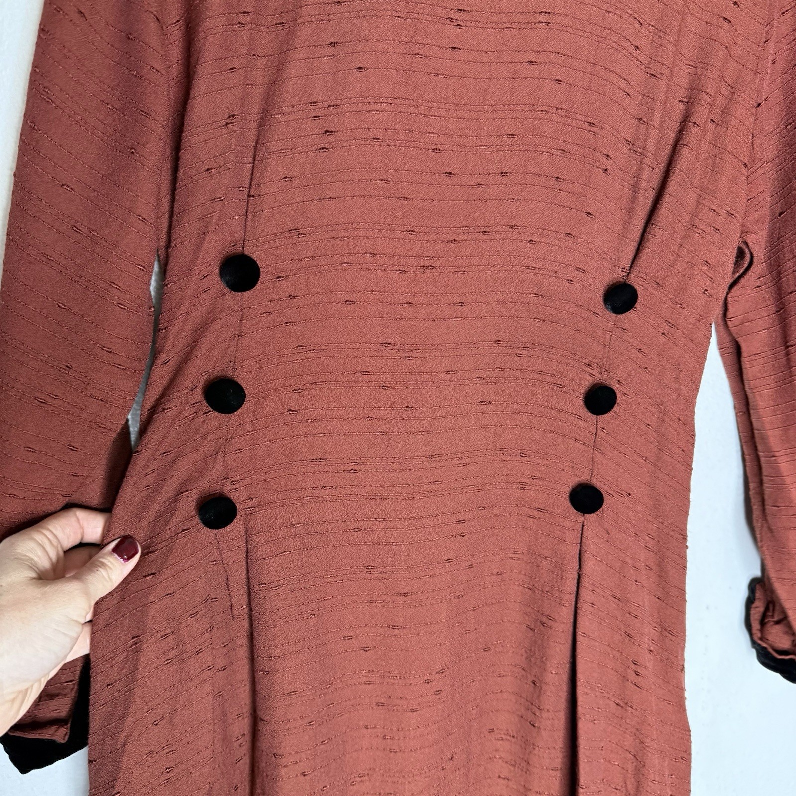 Hanna For La Journee Retro Rockabilly Long Sleeve Dress Velvet Details