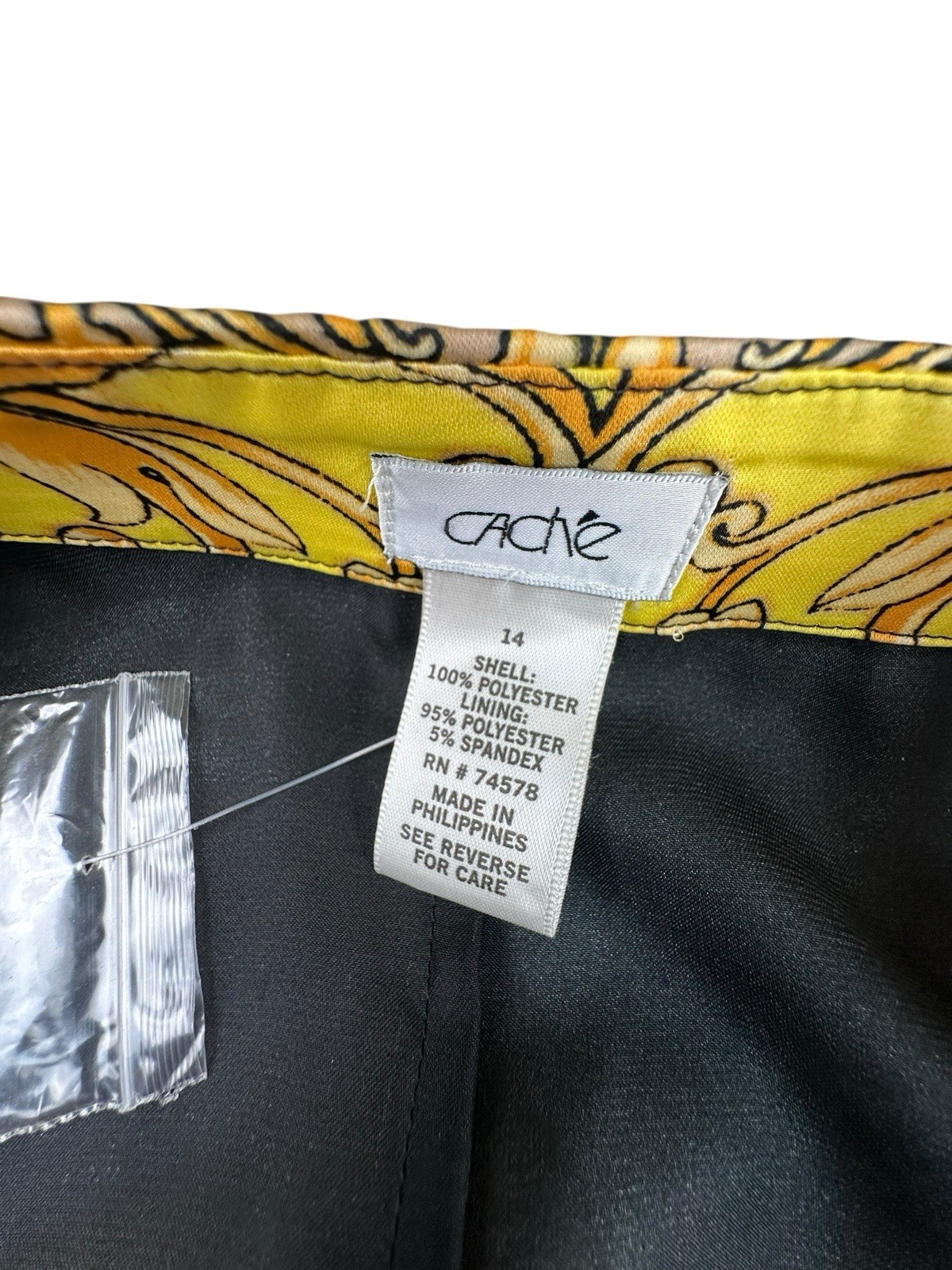 Cache Baroque Scarf Print Button Front Shirt Dress Tunic Yellow Black Belted 14