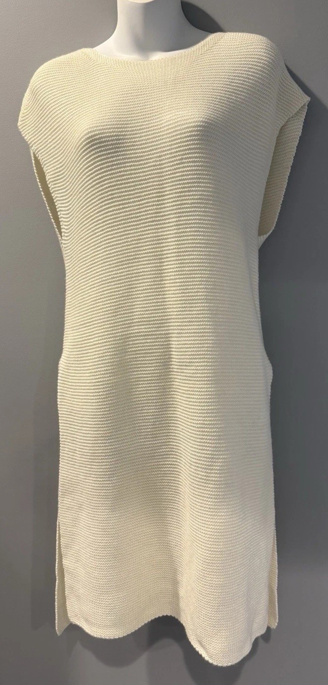 Sophie Max Women’s Ivory Size Small Sweater Knit Dress Side Slits Acrylic/Wool