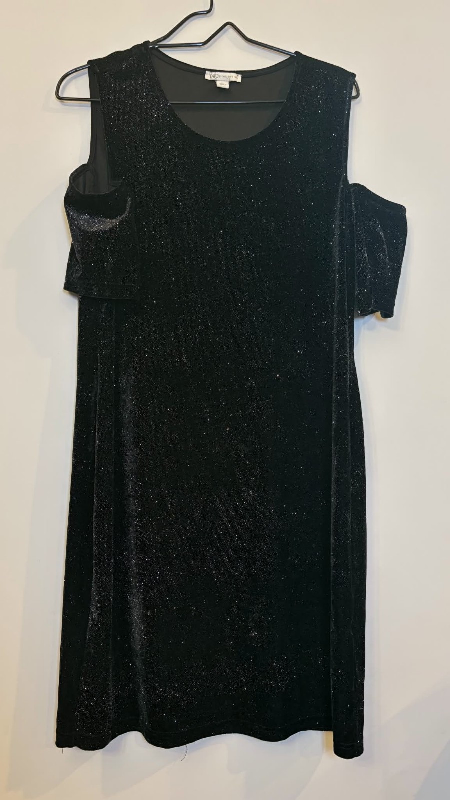 Cato Women’s Black Velvet Glitter Cold Shoulder Pullover Maxi Dress Size XL