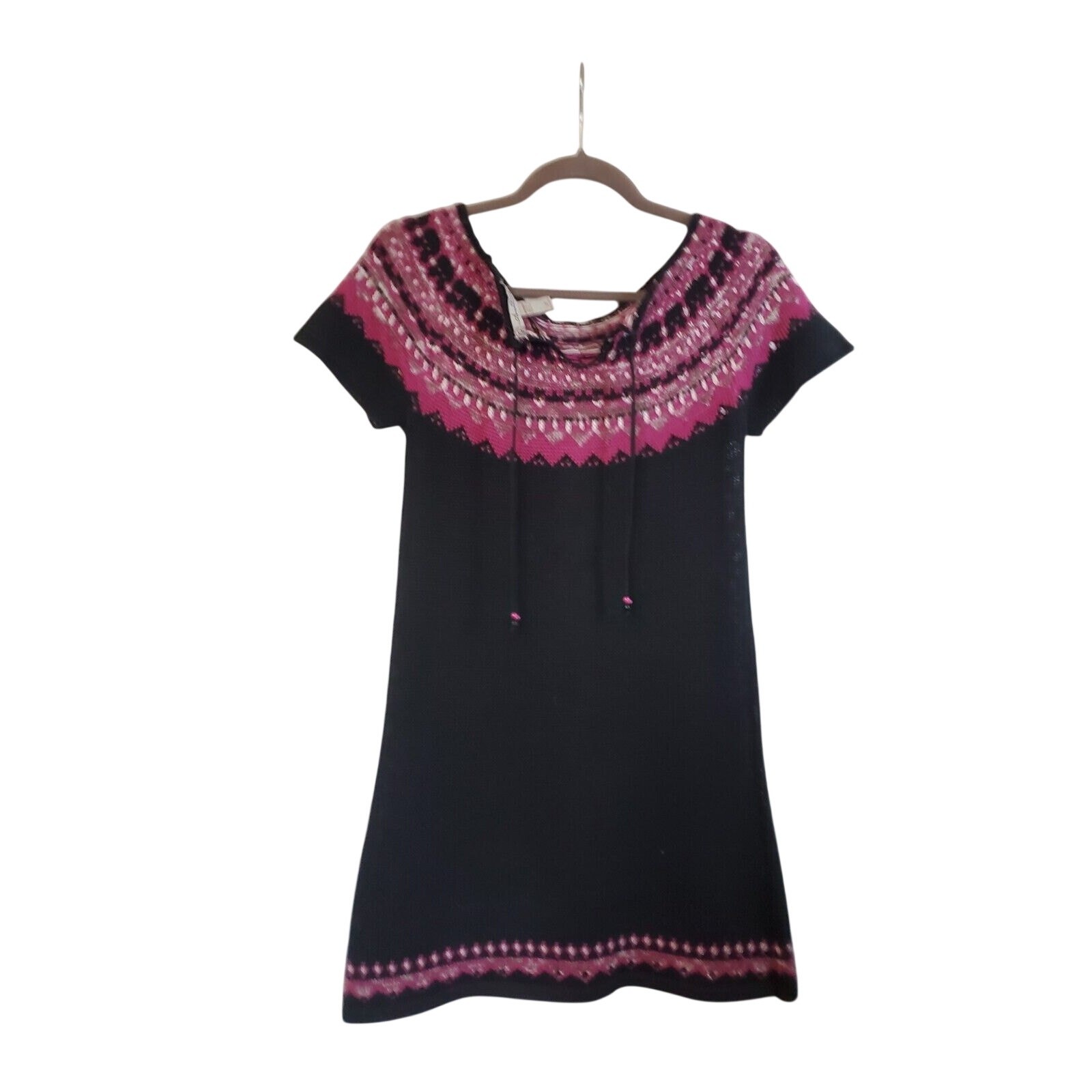 American Rag Cie Black Purple Knit Cap Sleeve Pullover Sweater Dress, Size Small