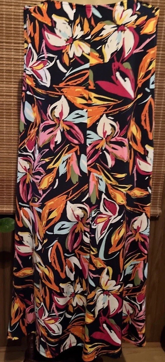Pullover Floral Multi Color Sleeveless Slip On Silky Summer Dress Size XL