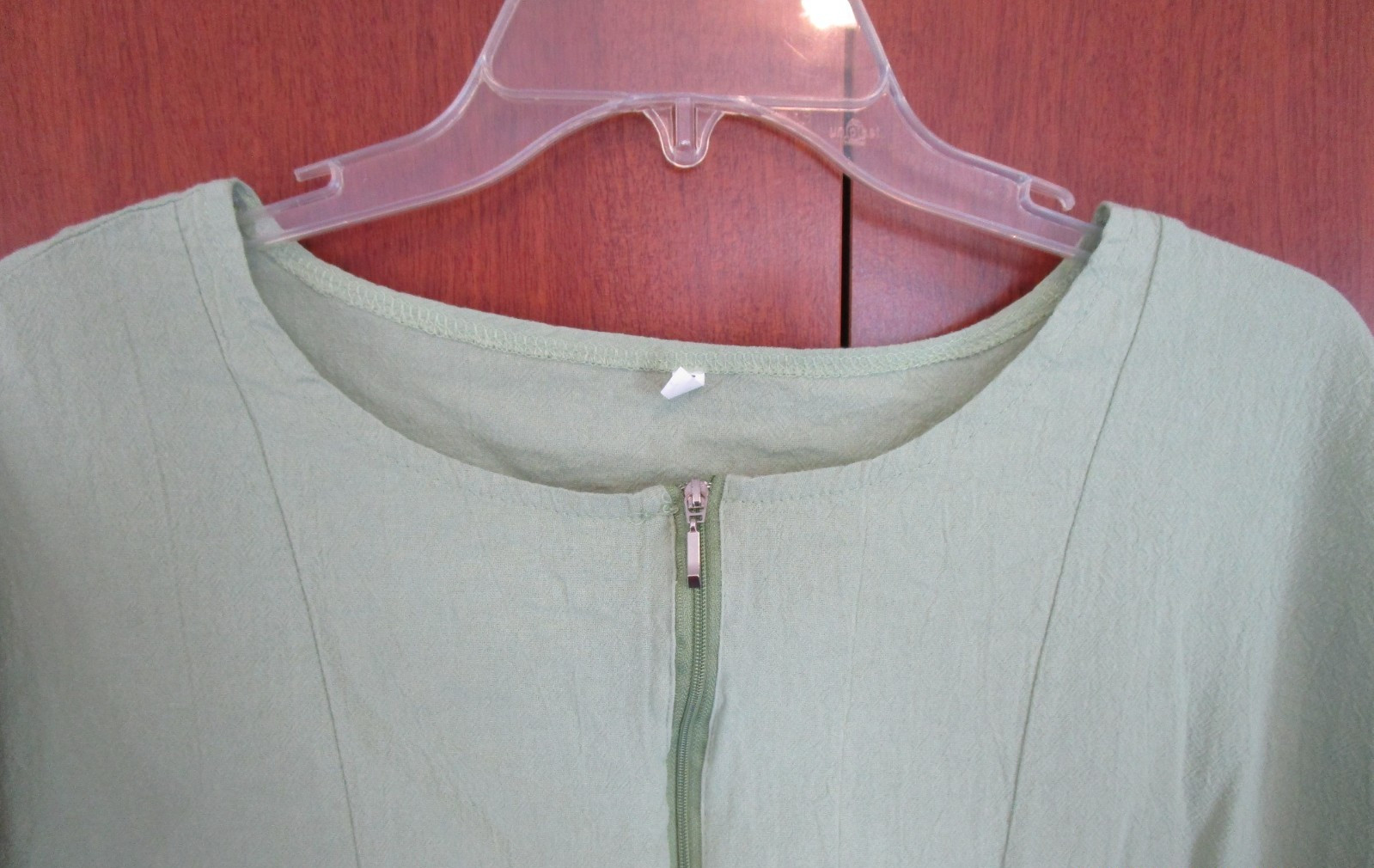 Green Shift Dress w Pockets & Partial Zipper Large Cotton Bust 43 Length 32 in