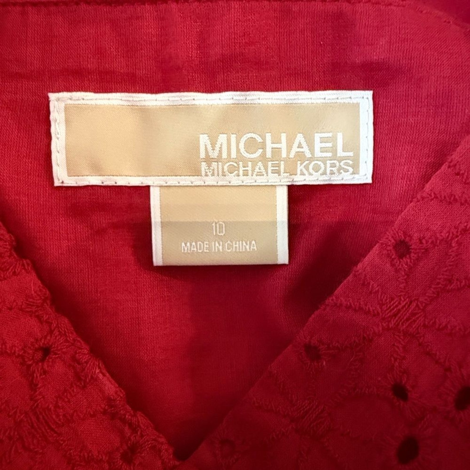 Michael Kors Cotton Spaghetti Strap Eyelet Ruffle Midi Dress Red Size 10 NWT