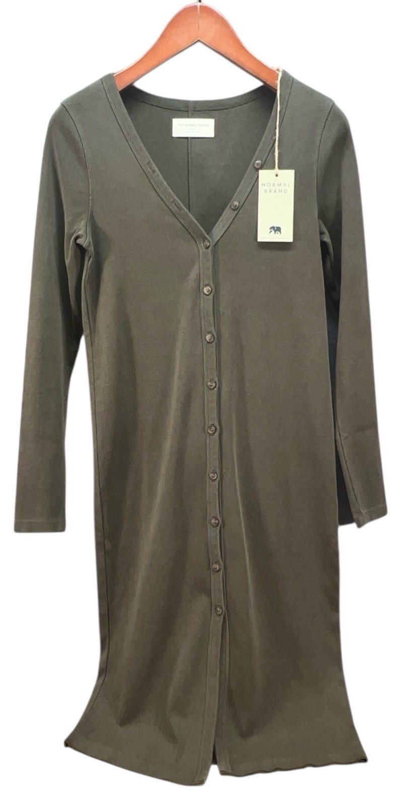 The Normal Brand Long Sleve T Shrt Everyday Dress Size S Olve Green