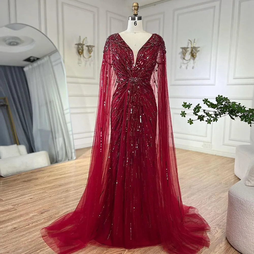 Mermaid Evening Dresses Gowns with Beaded With Cape Wedding Party