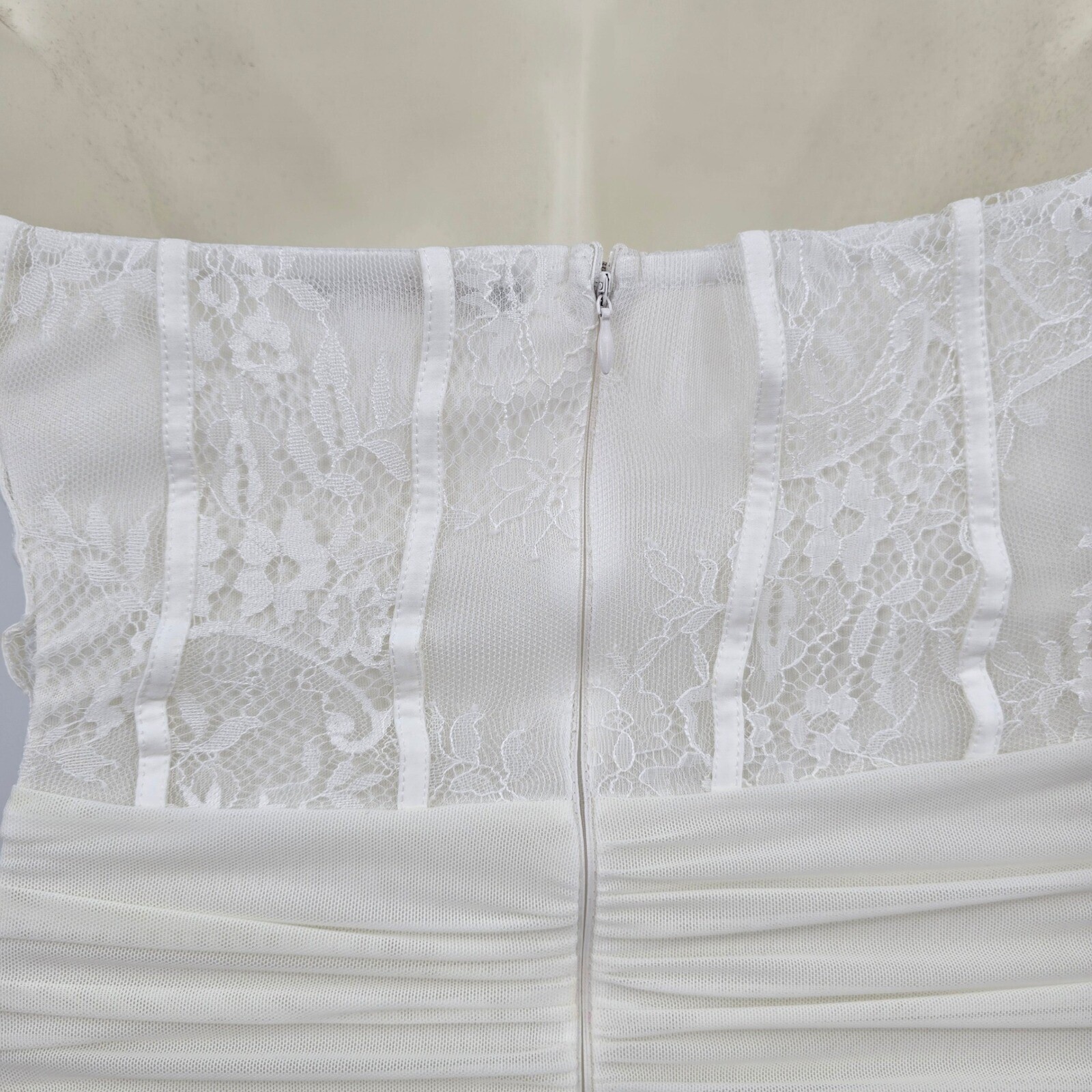 Mad For Love Strapless Mini Dress Ruched Bodycon Lace Corset White M