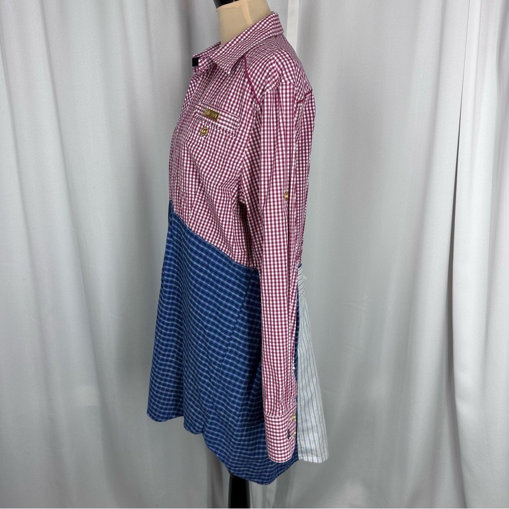 Goddess Rags Artist Made Upcycled Shirtdress Sz M Gingham Patchwork Textile