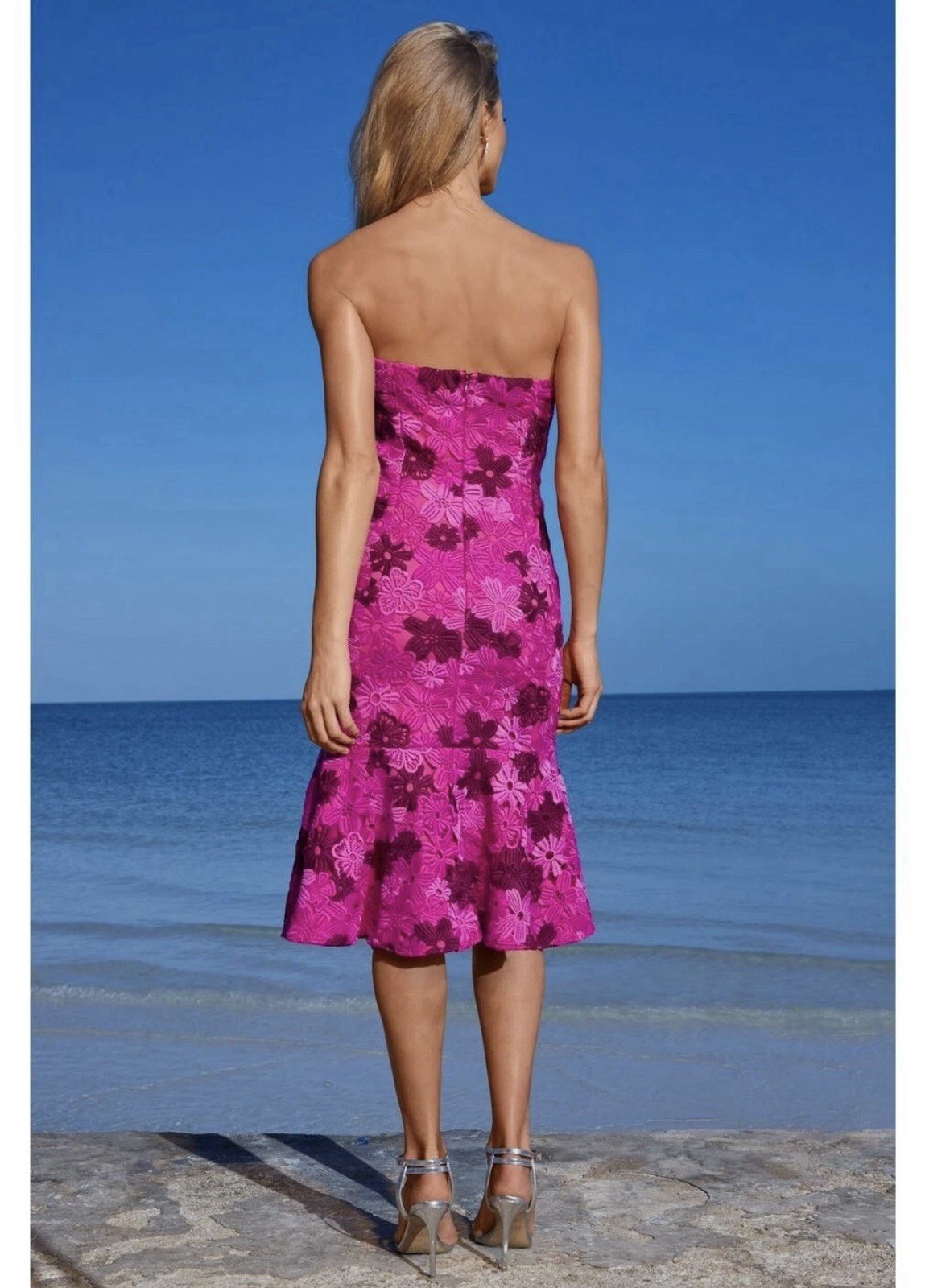 Alexia Admor Romantic Feminine Floral Lace Strapless Cocktail Dress Sz 8 Medium