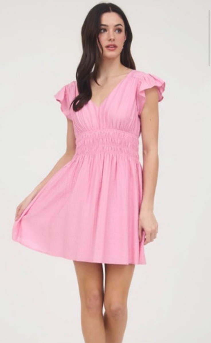 Blu Pepper Pink Flutter Sleeve V Neck Summer Dress Size Large
