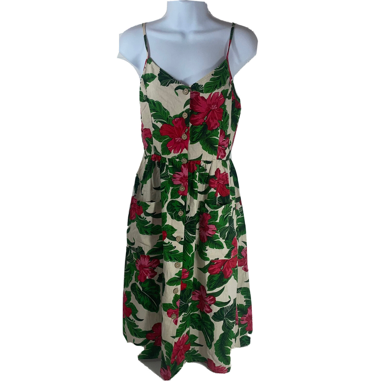 One love clothing dress small linen blend tan floral prints sleeveless