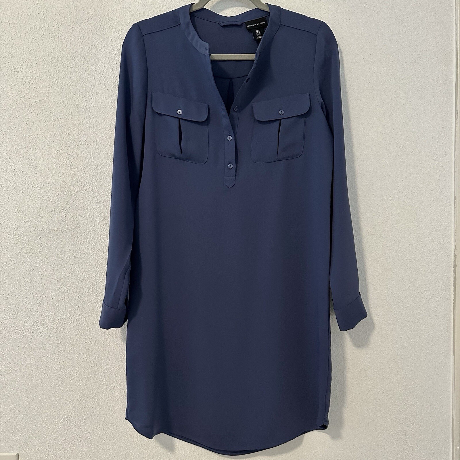 Women’s Adrienne Vittadini Blue Shirt Dress Size 4 Long Sleeve Relaxed Fit