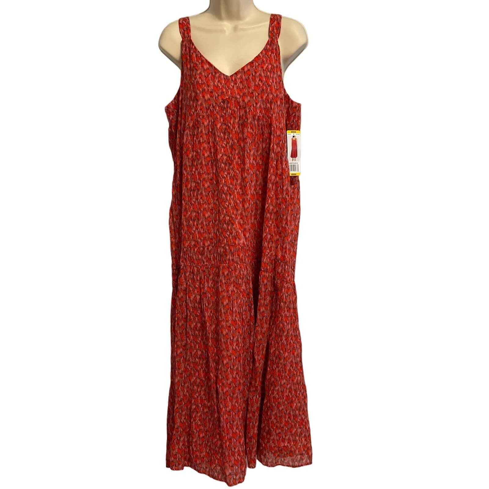Joie Tea Rose Cotton Tiered Maxi Dress JE6001PR Red Abstract Print Womens Medium