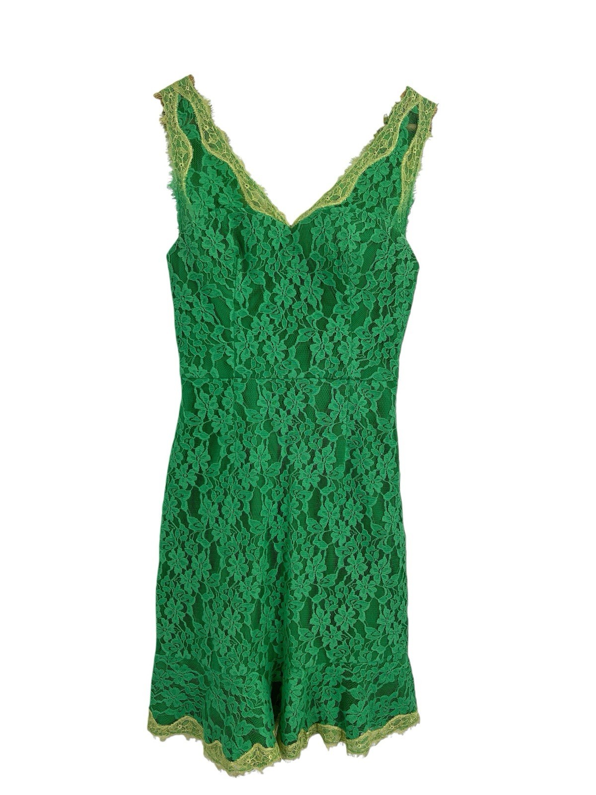 McGinn Anthropologie Green Yellow Lace Fit & Flare Dress Size 4
