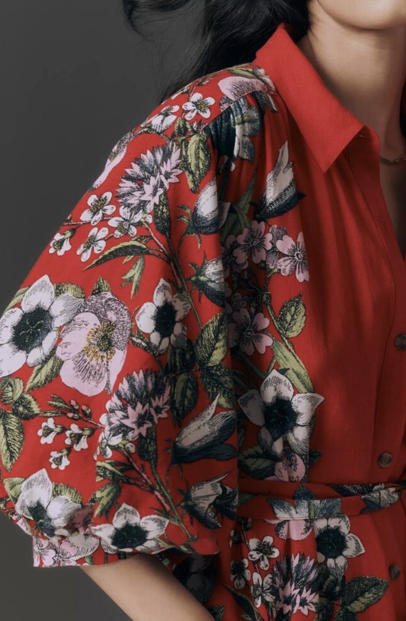 NWT Anthropologie Maeve Mona linen blend maxi red floral shirt dress sz S