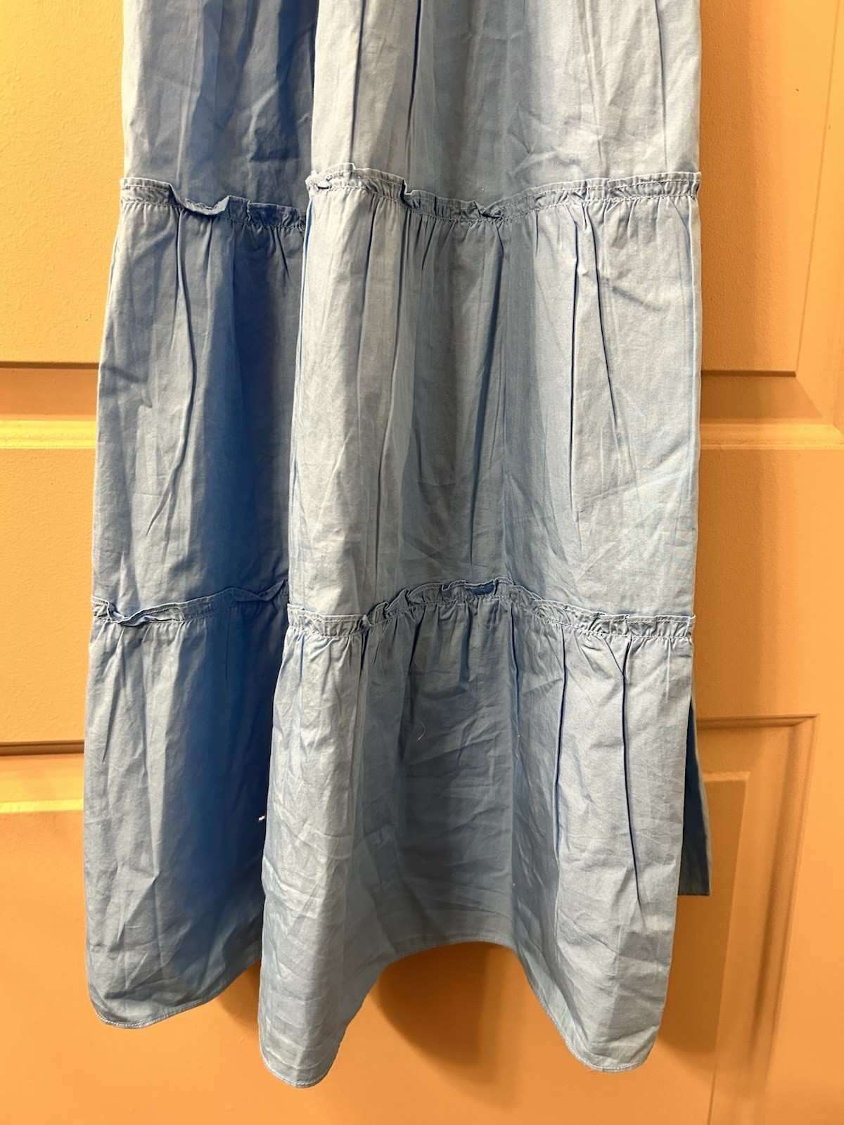NWT Quince Organic Cotton Smocked Midi Dress, Blue, XS