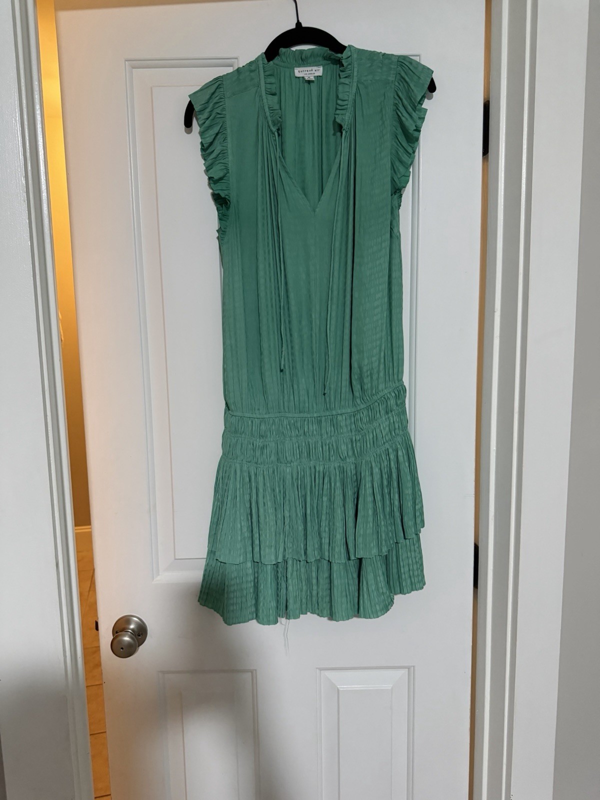 Current Air Los Angeles Green Pleated Mini Dress Womens Medium Ruffle Boho