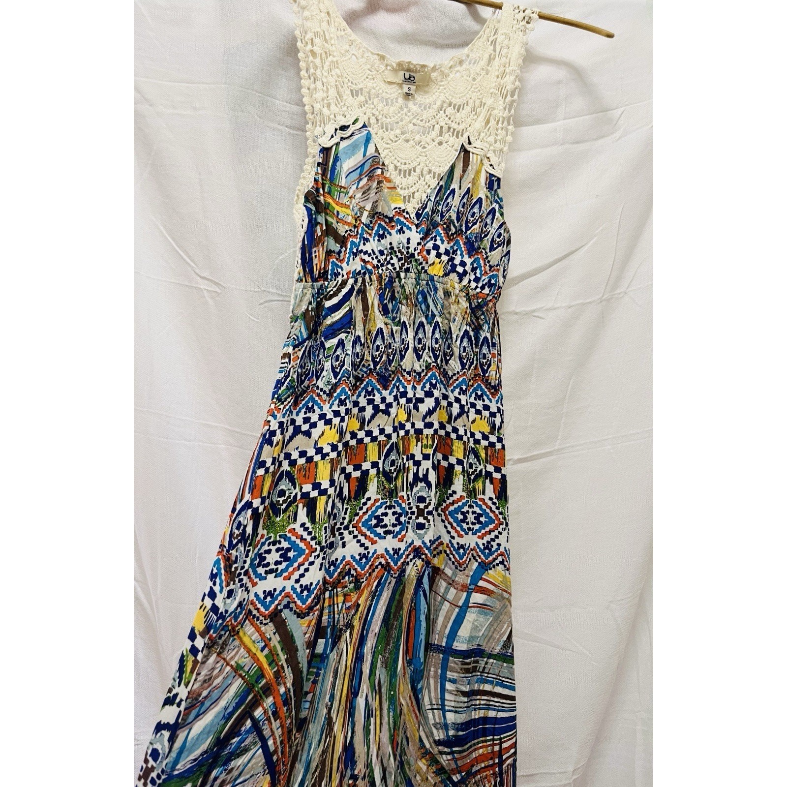 YA Los Angeles Maxi Dress Boho Artistic Print Crochet Flowy Hippie Festival Y2K