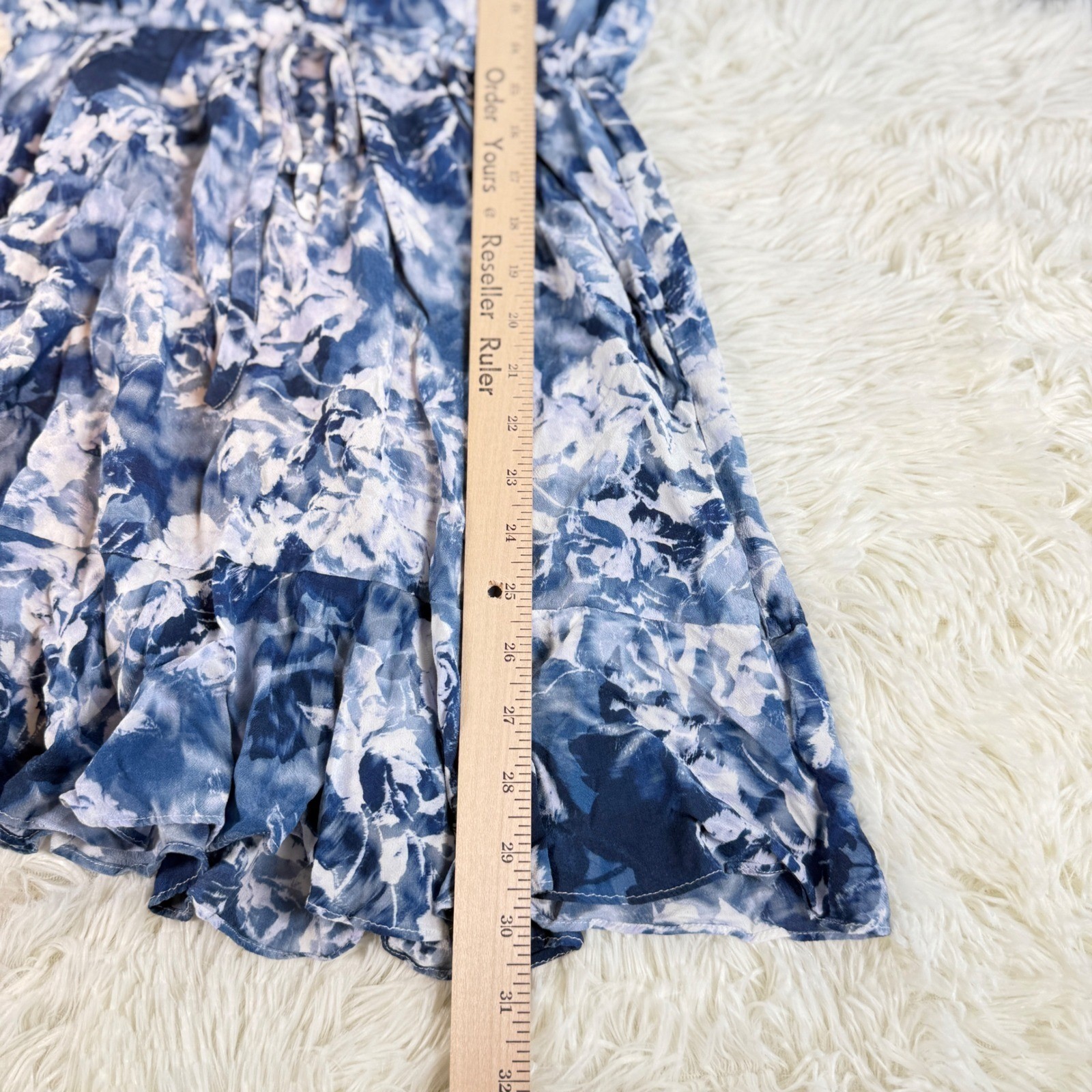Madewell Blue White Floral Print V Neck Button Tie Waist Mini Dress Size 00