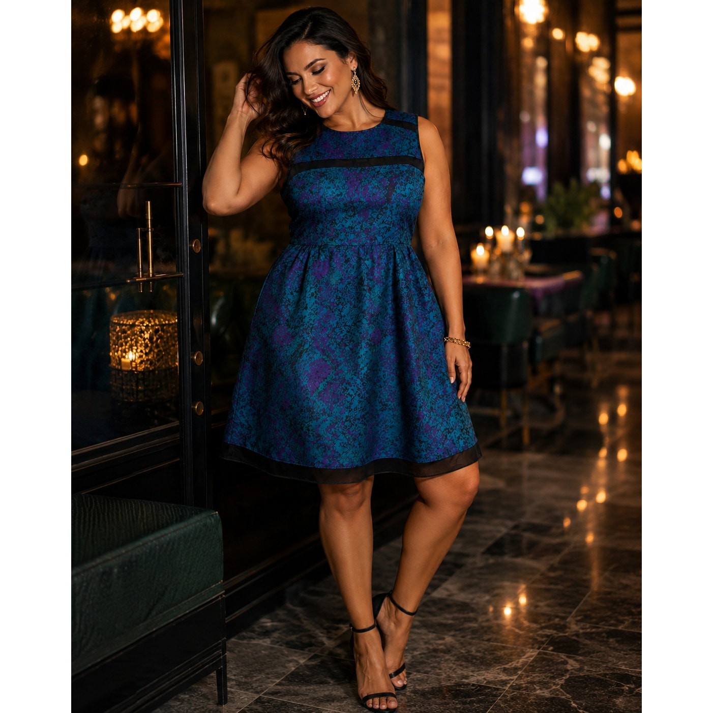 Ivy & Blu Maggy Boutique Dress 8 Teal Purple Fit Flare Party Cocktail