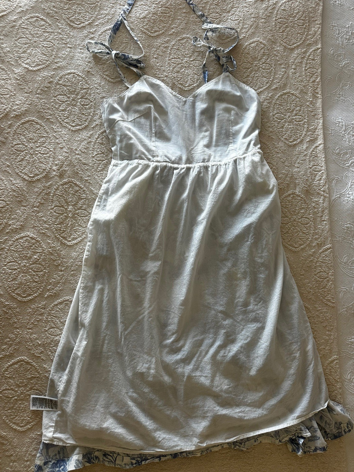 Gap 💯%Cotton Dress Offwhite Floral Maxi Blue/ White Floral Summer Sz 12 Med
