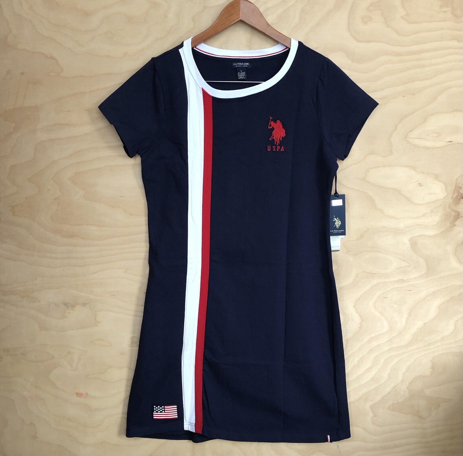 NWT US Polo ASSN T-shirt Dress 215615 Womens Size L Navy Cotton Blend.