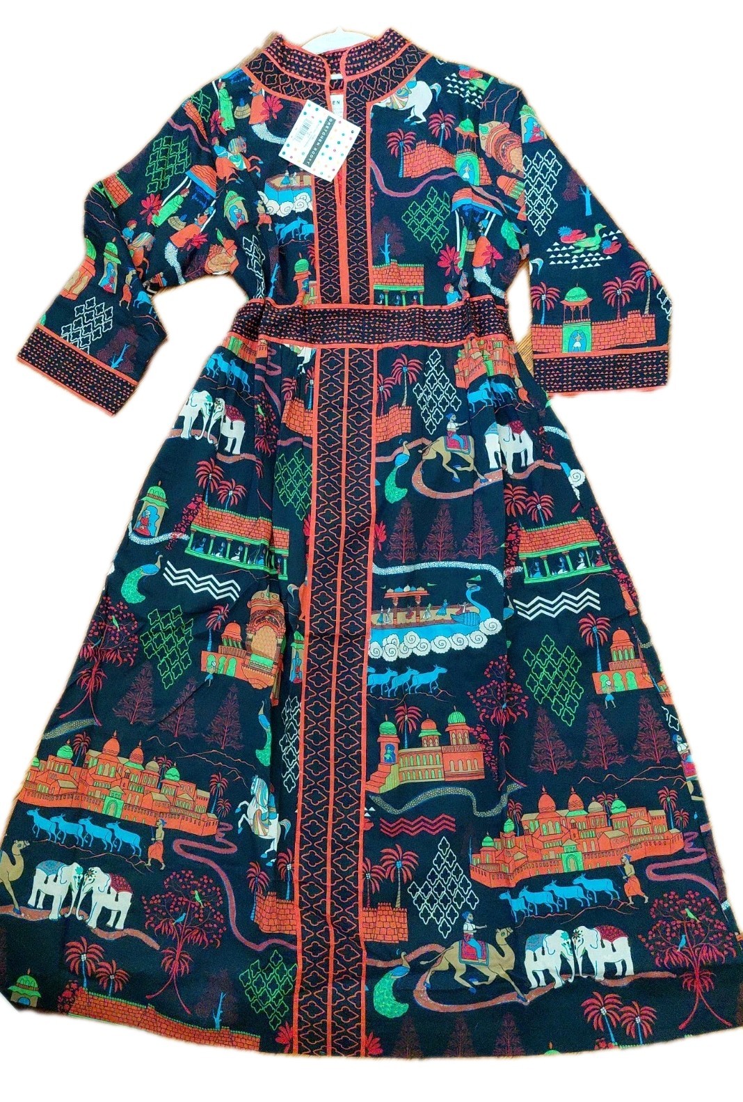 Gretchen Scott NWT 100% COTTON 2x Jodhpu Red Navy Smocked EMPIRE Midi $289