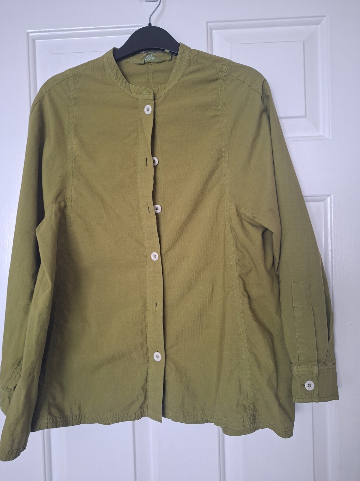Toast Grandad Collar Cotton Shirt UK XXS Olive Green Boxy Smock Lightweight