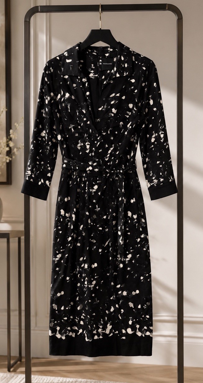 Samantha Sung Audrey Dress Shirt Collar, 3/4 Sleeve midi Length,Stretch.