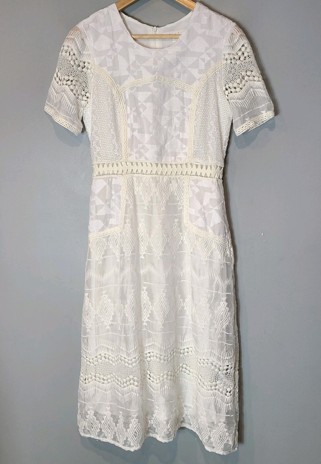 Eri+ali Anthropologie White Lace Embrodered Midi Dress Sz 4 Swann Wedding Grad