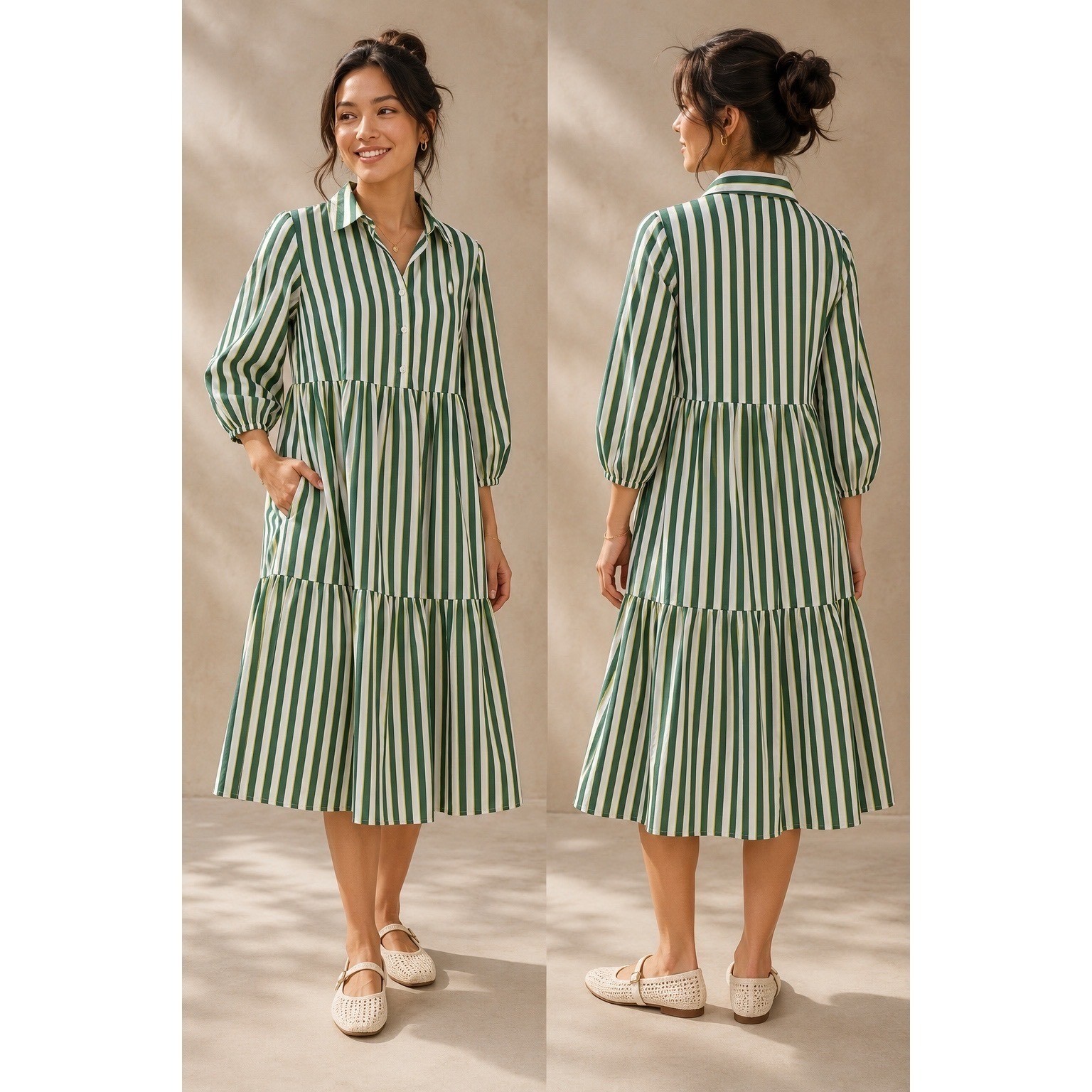 Maeve Bettina Tiered Shirt Dress Melon Stripe Petite XXS