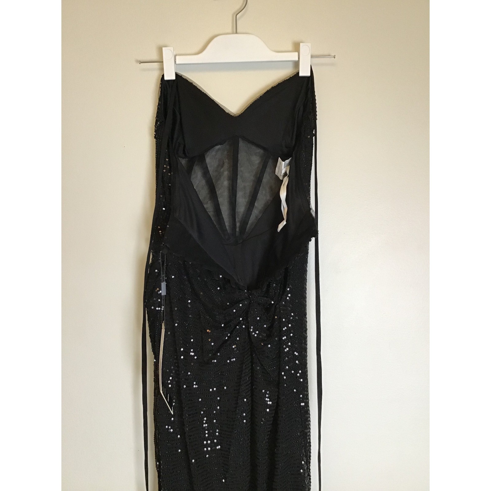 RYANTH Women’s Black Sequin Corset Bodice Lace Up Back Maxi Dress Size 14 NWT