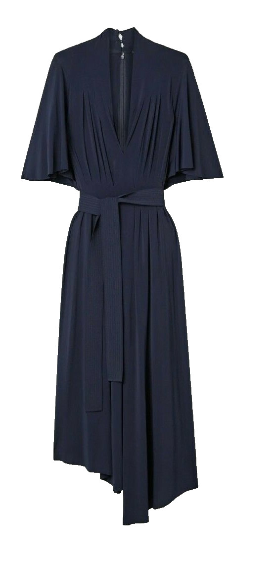 NWT, Adam Lippes Asymmetric belted pleated stretch-jersey midi dress SZ 8 #D4352