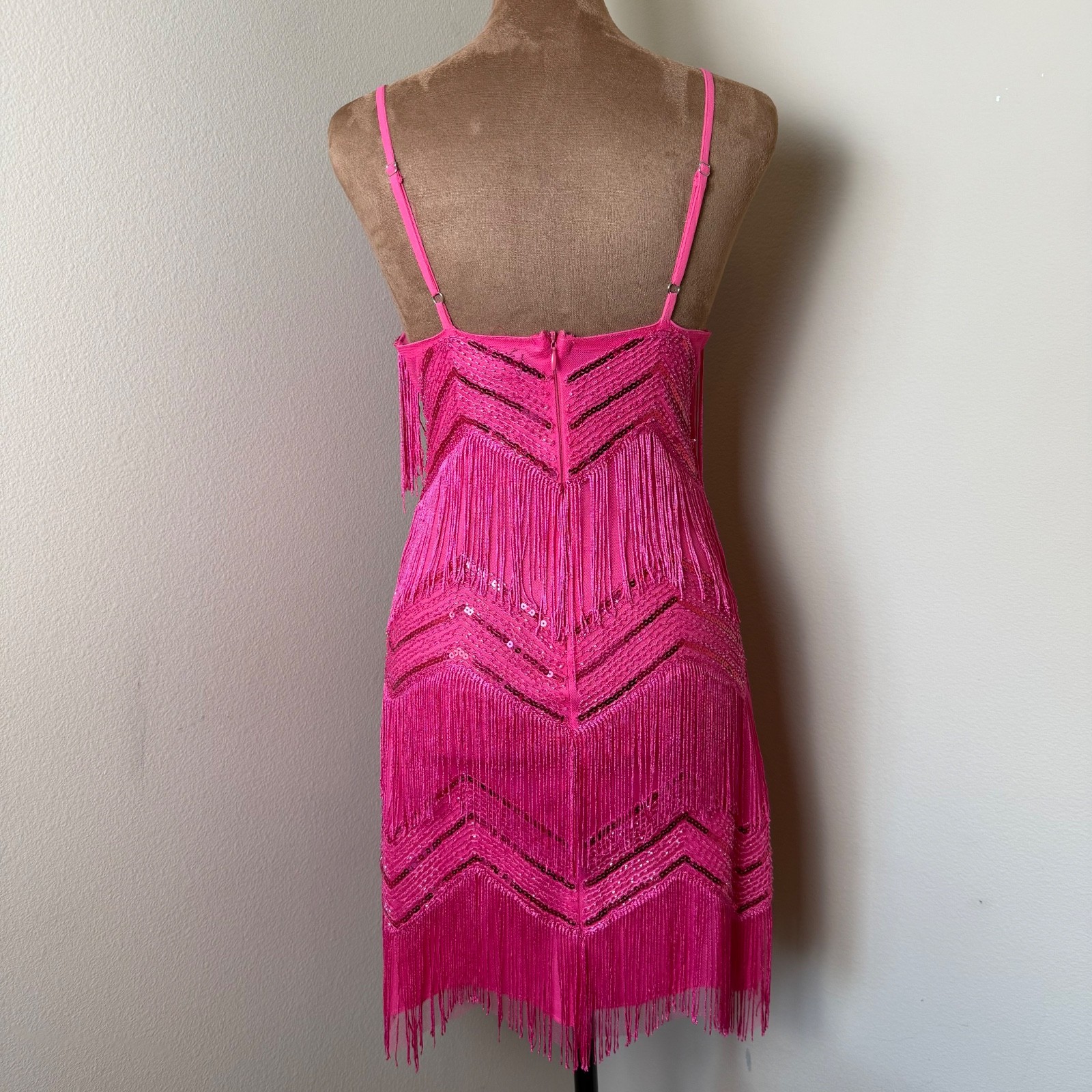 NWT Lulus Hot Pink Fringe Mini Dress Womens Small Sequins Beaded Party Cowgirl