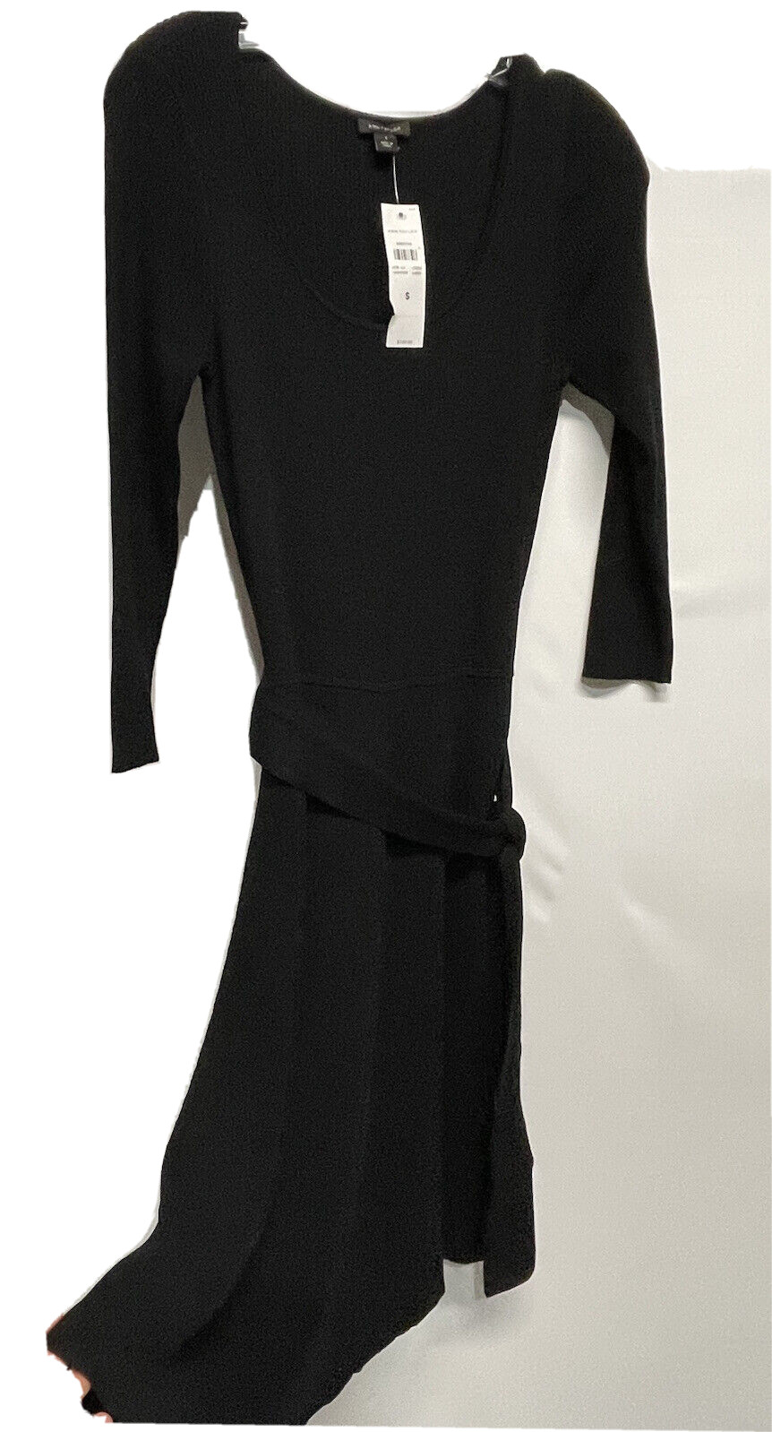 Ann Taylor Rich Black Knit Ribbed Sweater Dress A Line Stretch Elegant NEW S