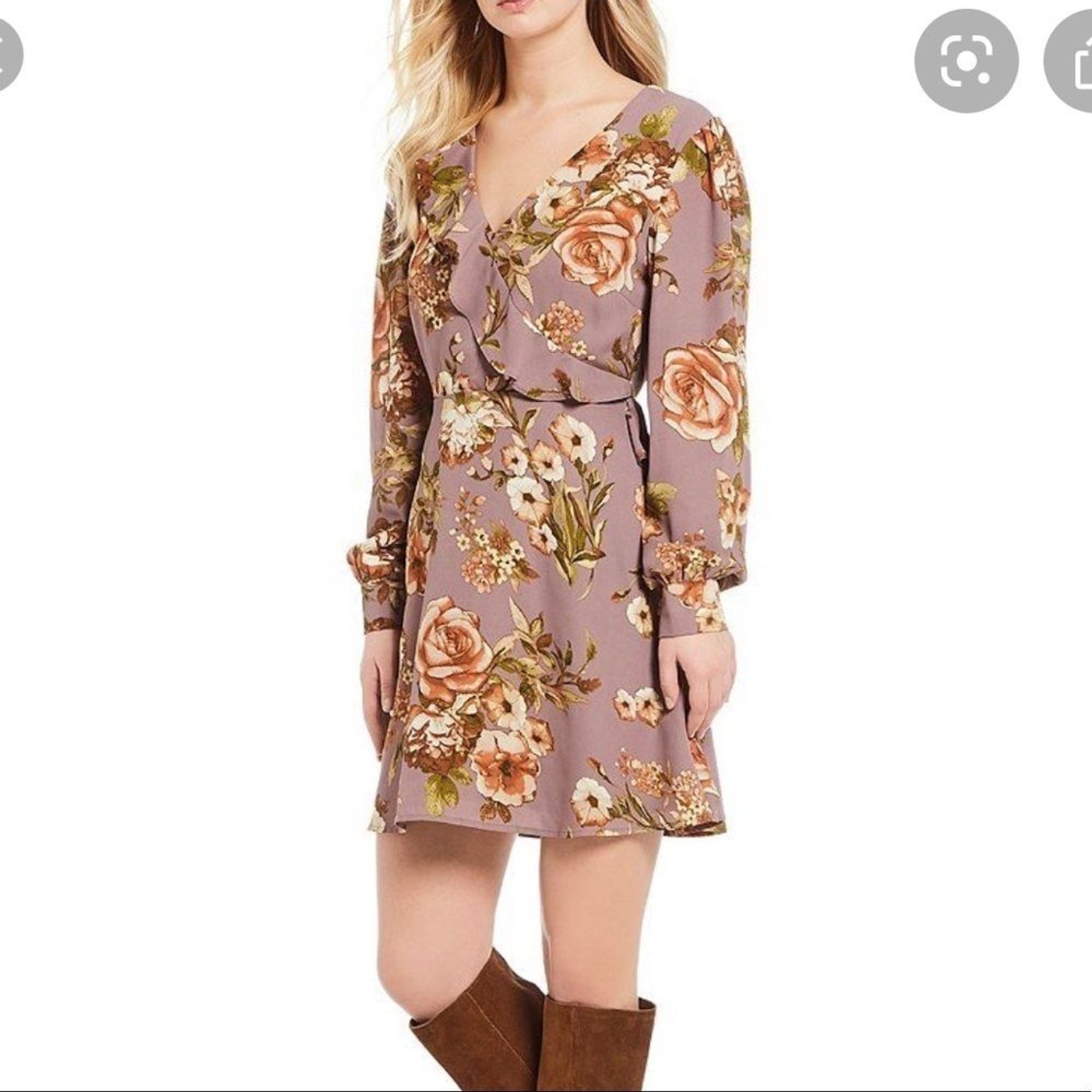 June‎ & Hudson Long Sleeve Floral Ruffle Keyhole dress size Medium