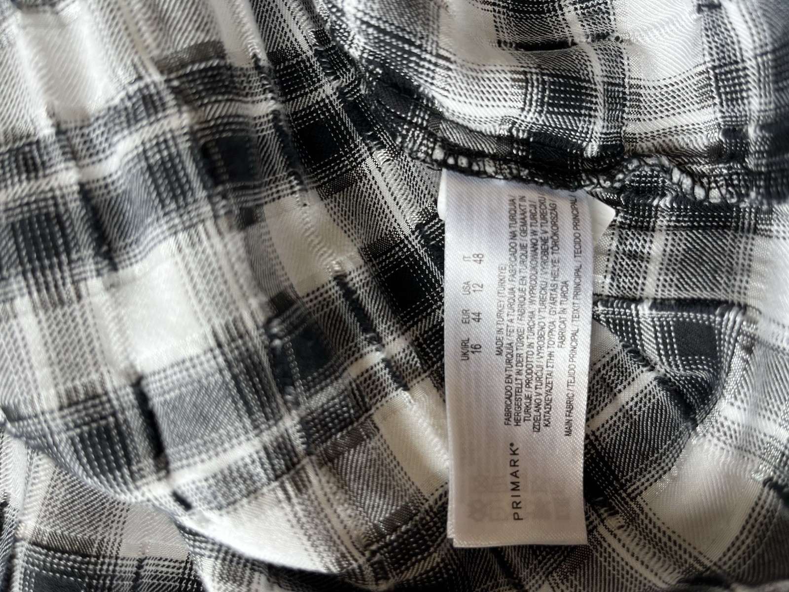 PRIMARK Check Textured Cotton Tiered ￼Dress Navy/Charcoal Gray/Black Sz 12 / L