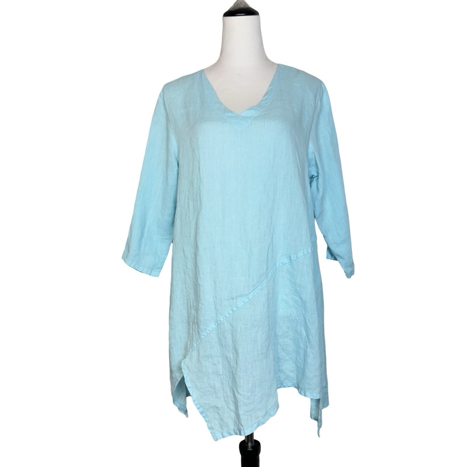 Match Point Linen Tunic Dress Small Turquoise Oversized Asymmetric Lagenlook USA