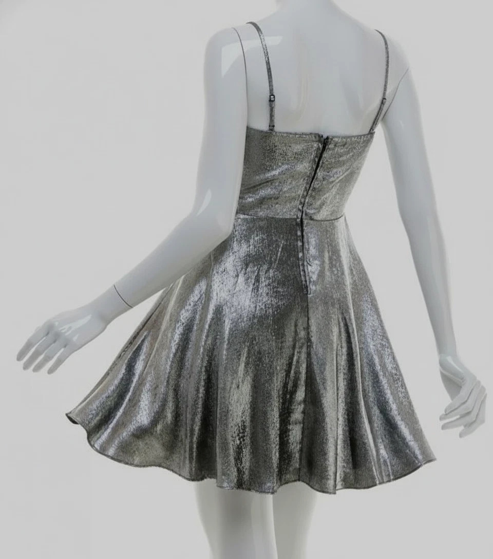City Studios Juniors’ Drape-Neck Sleeveless Fit & Flare Foil Dress MSRP $69