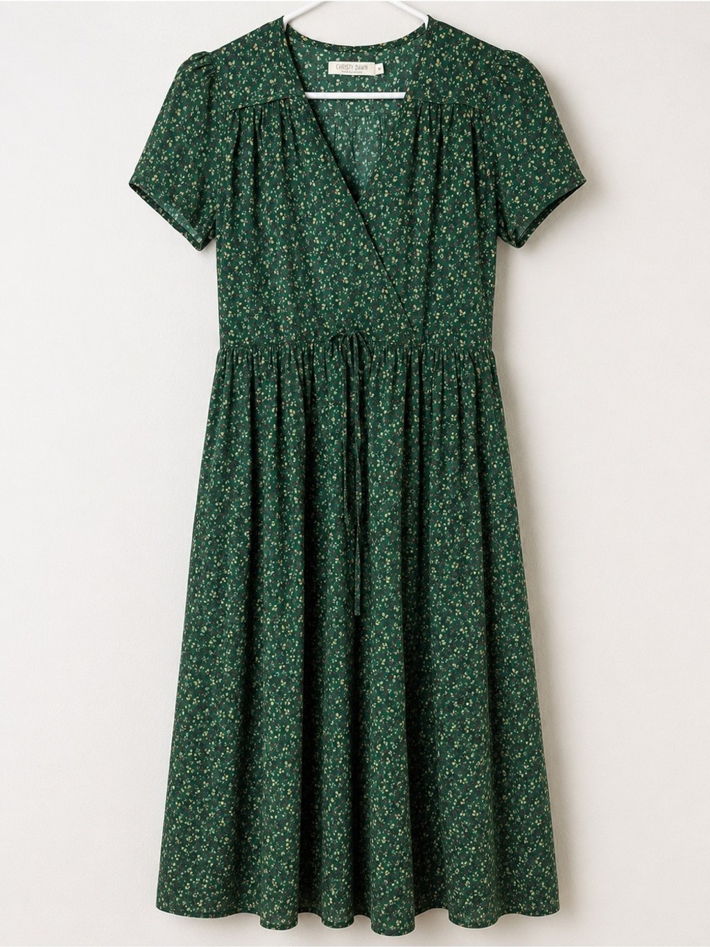 Christy Dawn Forest Green Floral Wrap Midi Dress