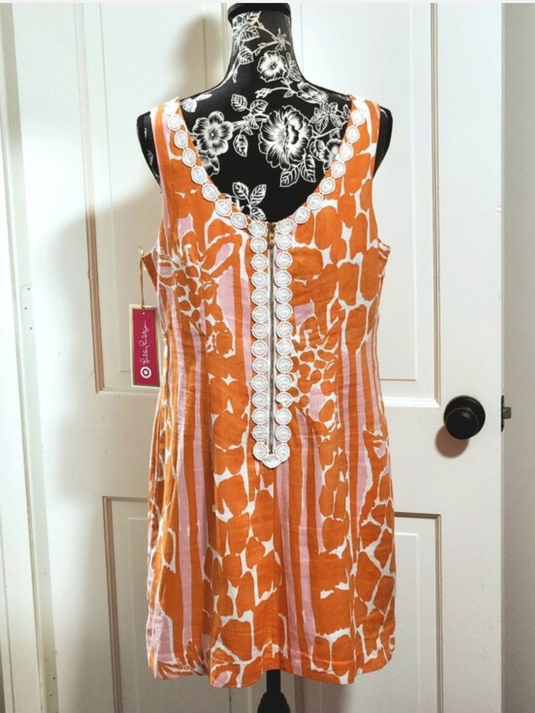 🆕️ 🦒SIZE 14 Lilly Pulitzer X Target🦒 – “Giraffeeey” Orange/White Linen Dress