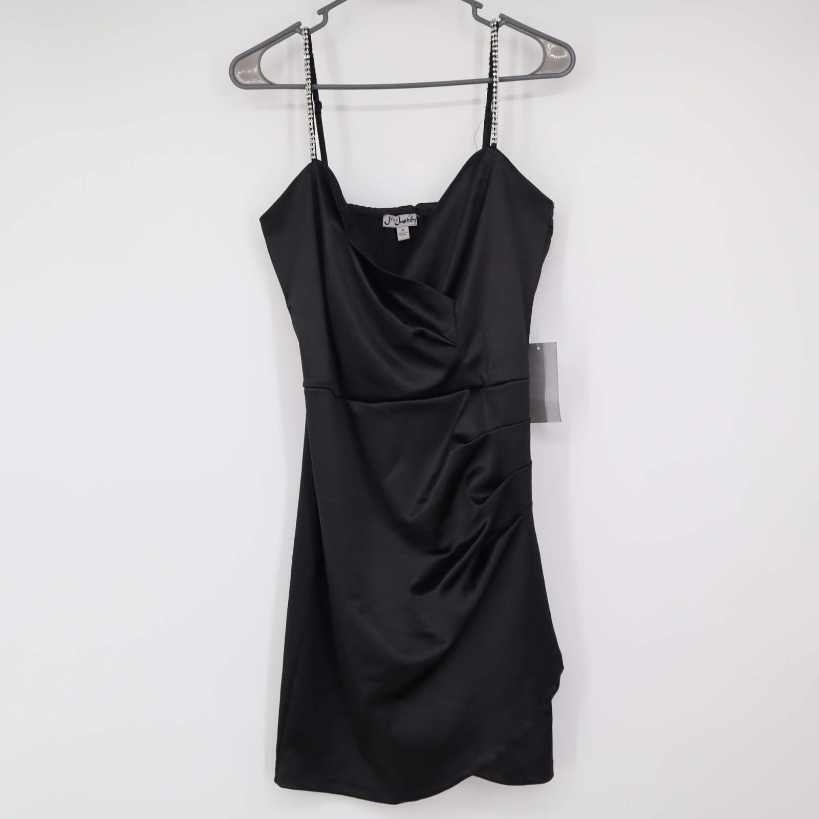 NWT J FOR JUSTIFY Size 1X Black Satin Cocktail Short Dress Slim Fit NEW