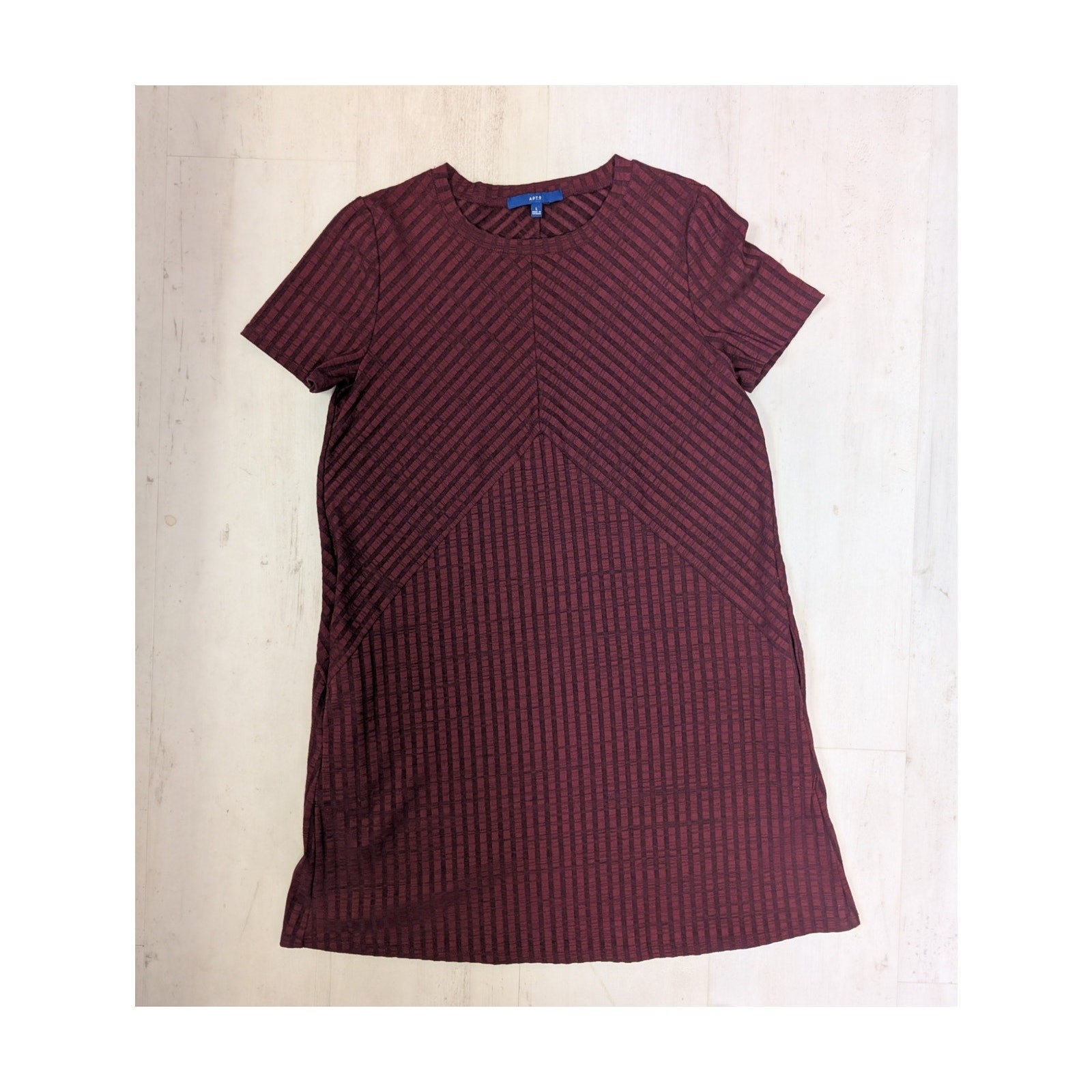 Apt 9 Casual T-Shirt Burgandy A-Line Ribbed Knit Dress L Academia Office Teacher