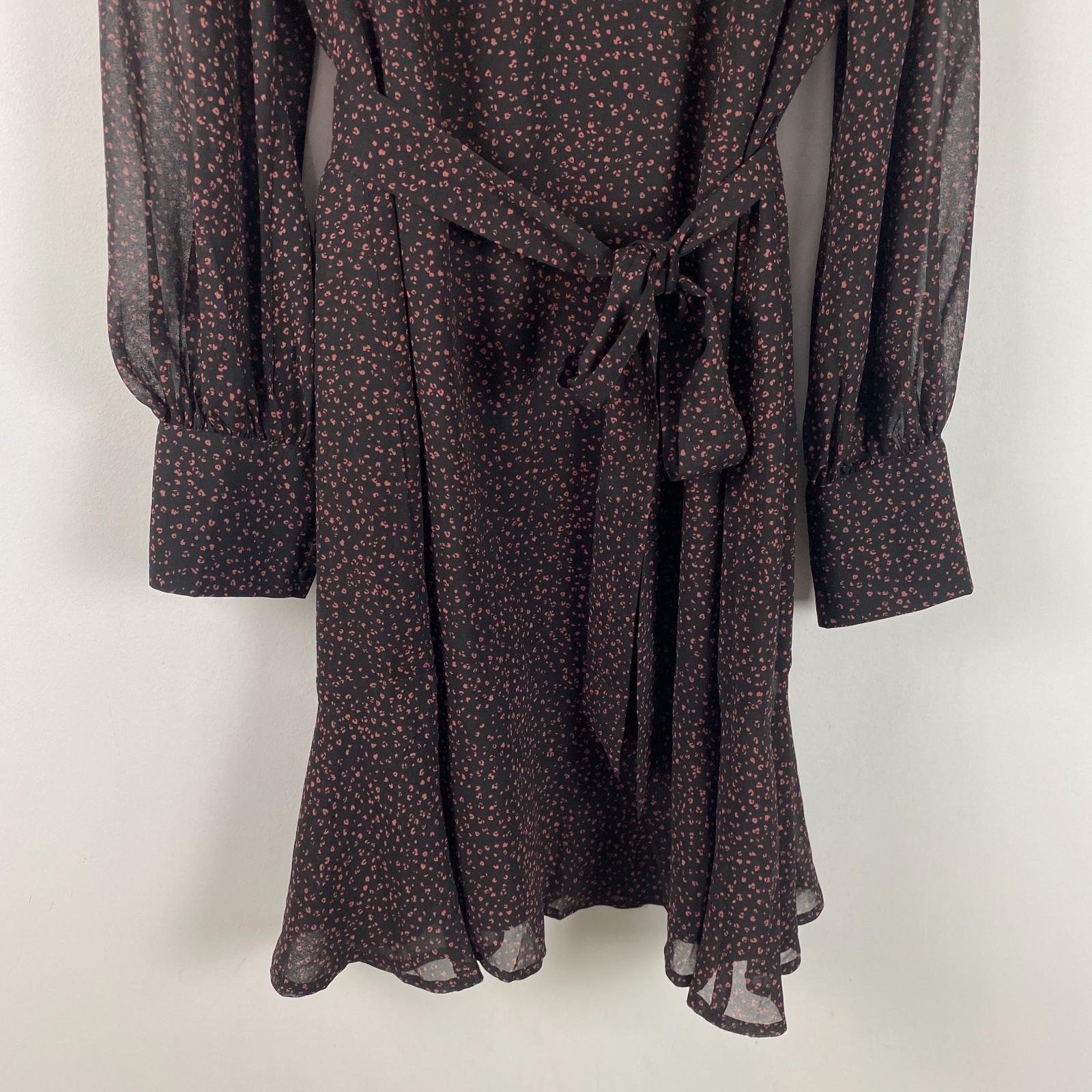 Cabi 4055 Prowl Leopard Print Chiffon Dress Women M Black Red Tie Waist